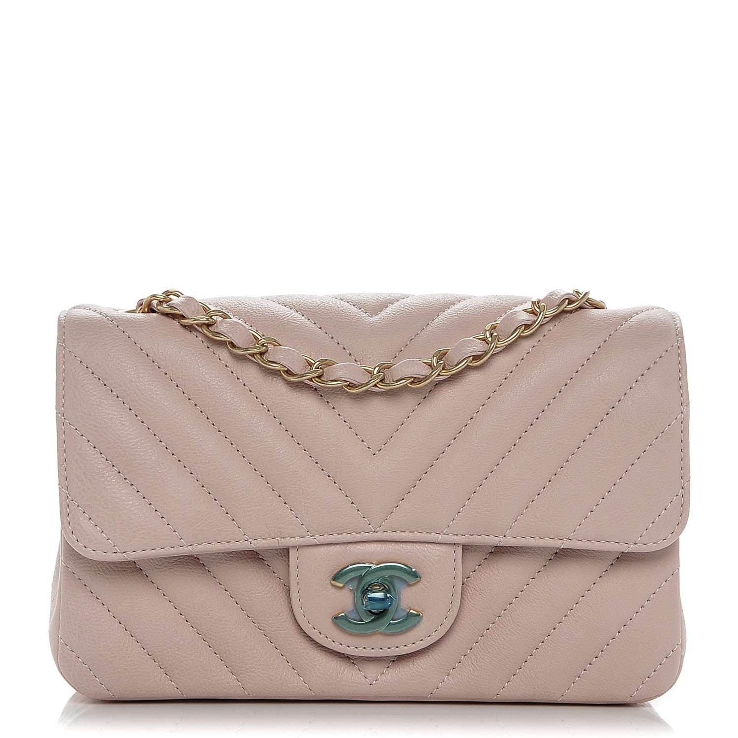 Chanel Calfskin Chevron Quilted Mini Rectangular Flap Light Pink 1 of 8
