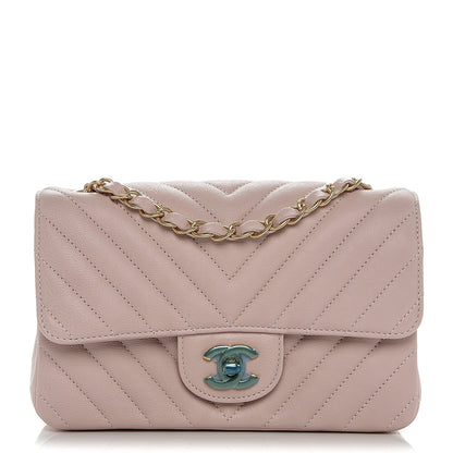 Chanel Calfskin Chevron Quilted Mini Rectangular Flap Light Pink 1 of 8