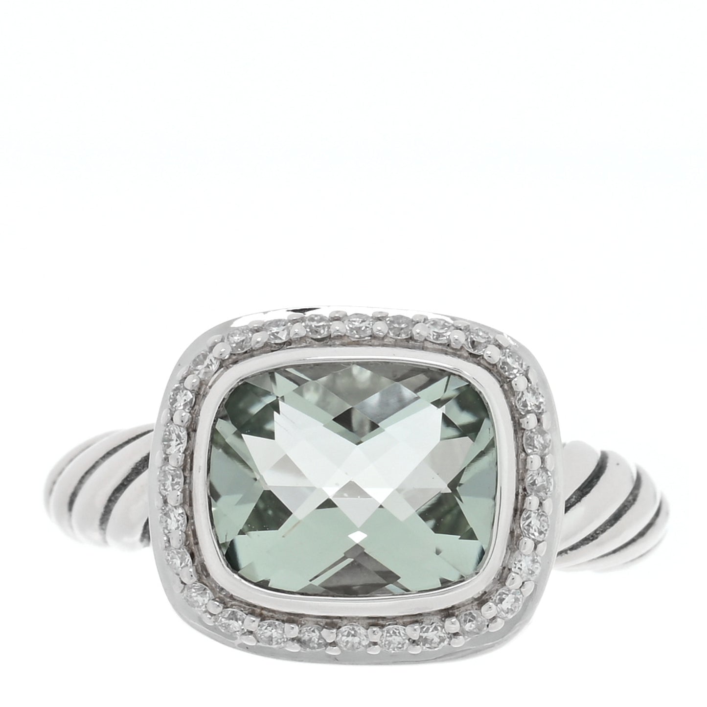 Sterling Silver Diamond Prasiolite 10mm Noblesse Ring 53 6.5