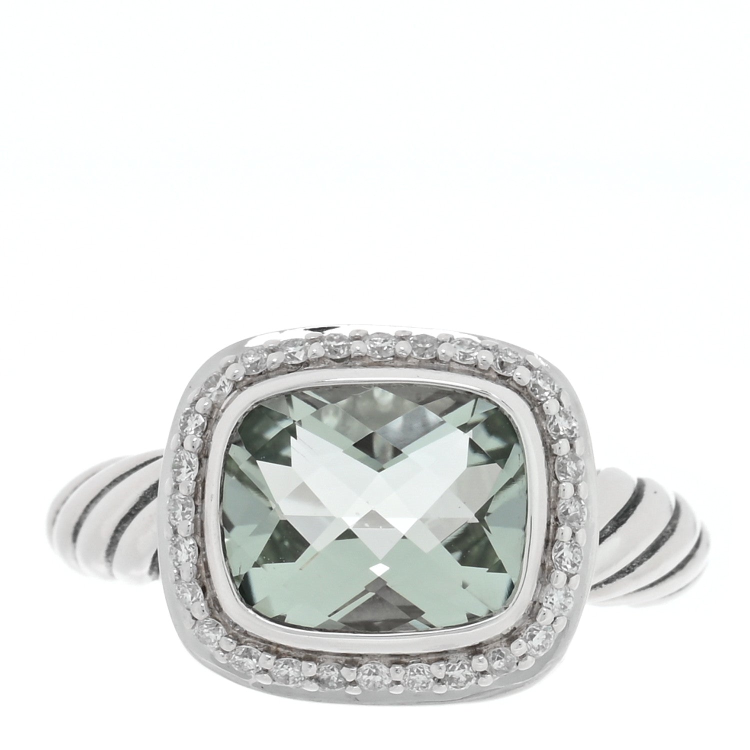 David Yurman Sterling Silver Diamond Prasiolite 10mm Noblesse Ring 53 6.5 1 of 4