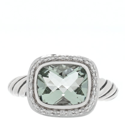 David Yurman Sterling Silver Diamond Prasiolite 10mm Noblesse Ring 53 6.5 1 of 4
