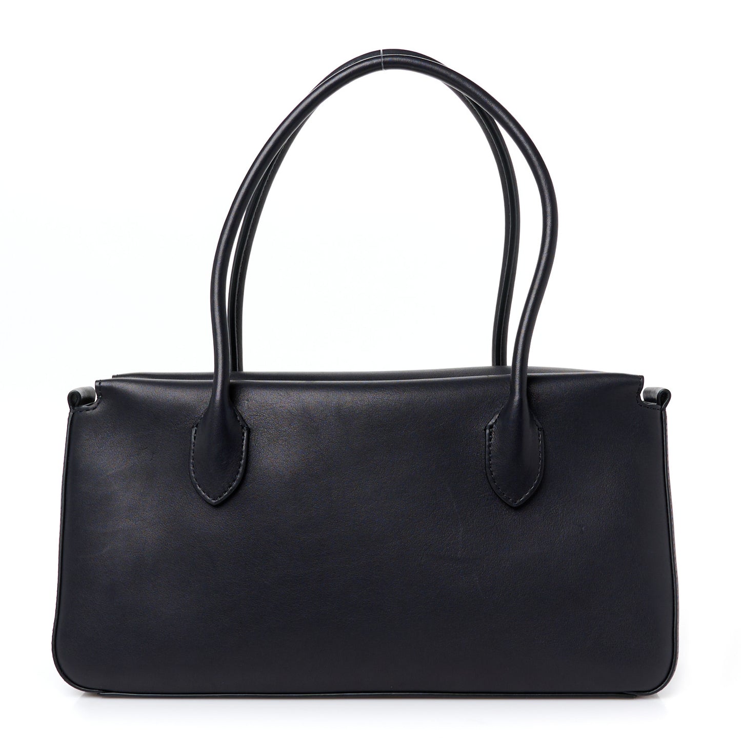 Polished Saddle Calfskin E/W Top Handle Bag Black