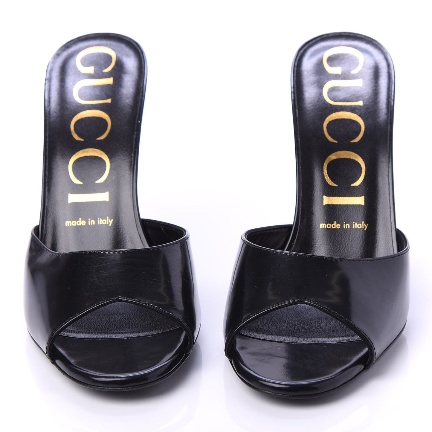 Polished Calfskin Scarlet Mid Heel Slide Sandals 38 Black