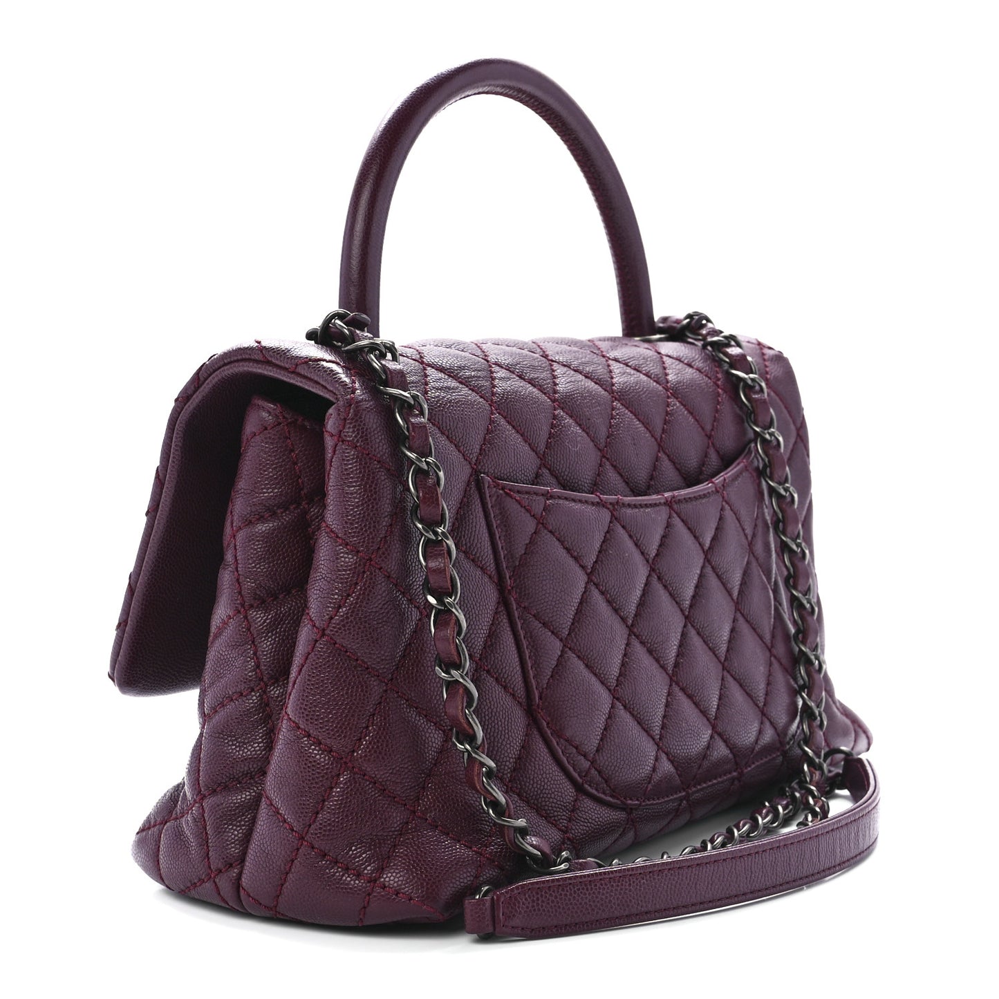 Caviar Quilted Small Coco Handle Flap Burgundy