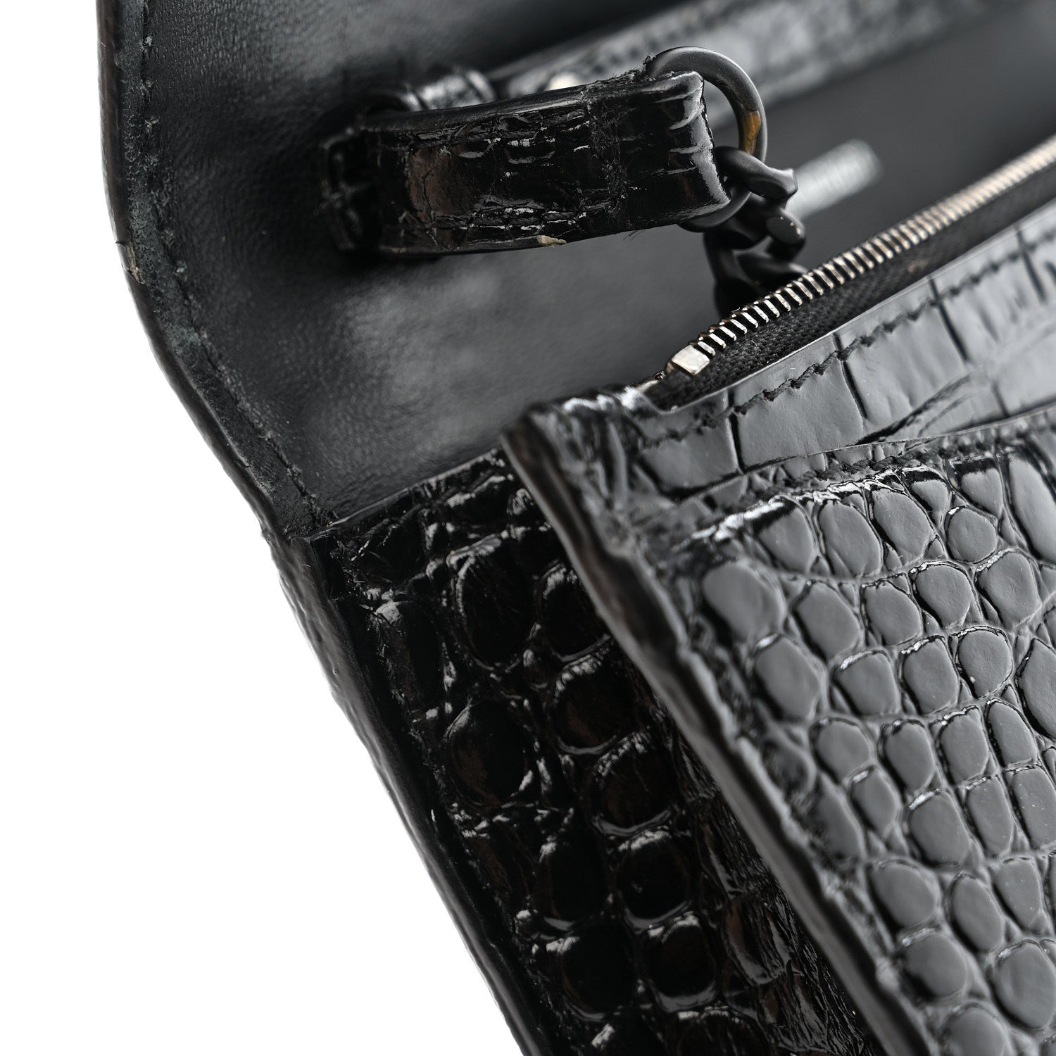 Balenciaga Shiny Calfskin Monochrome Crocodile Embossed Hourglass Chain Bag Black 12 of 12