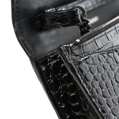 Balenciaga Shiny Calfskin Monochrome Crocodile Embossed Hourglass Chain Bag Black 12 of 12