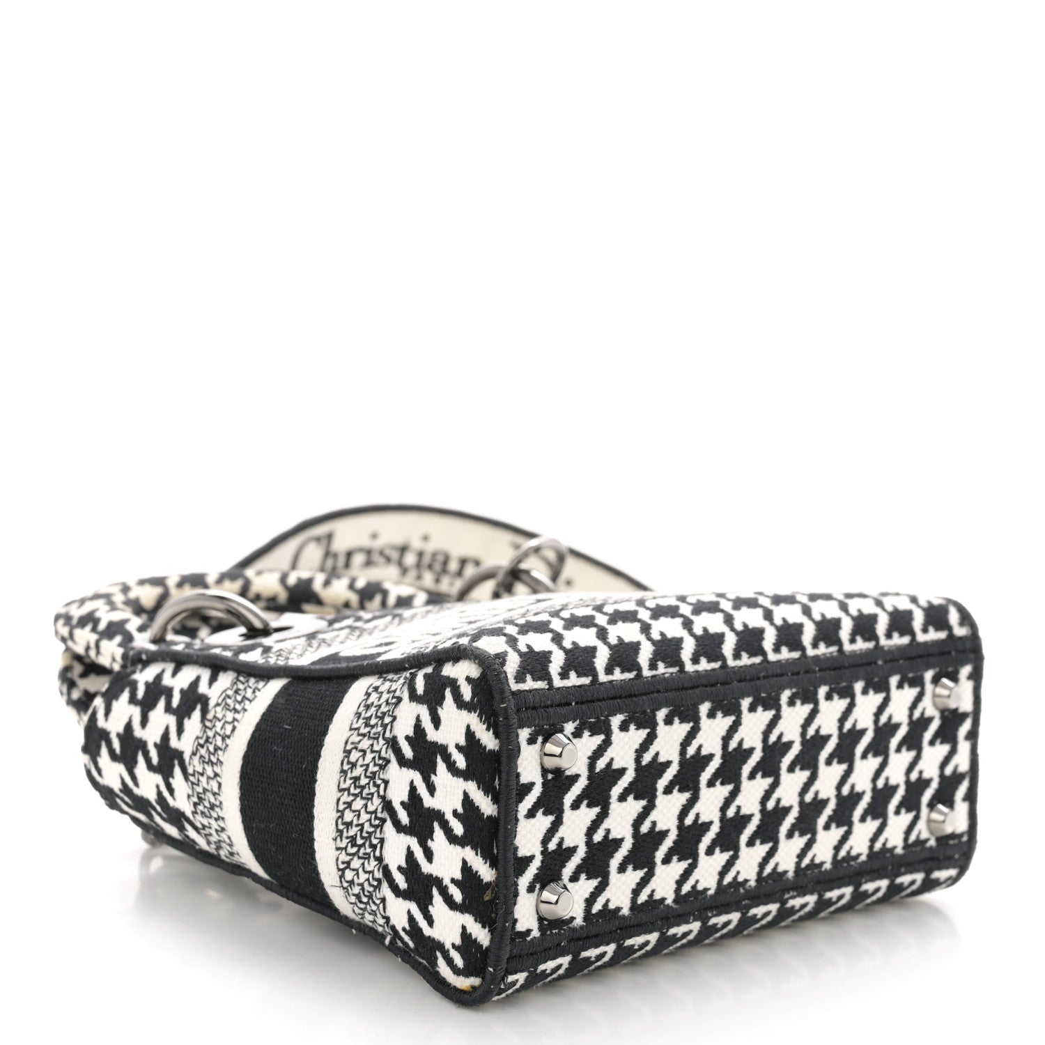 Christian Dior Canvas Houndstooth Embroidered Mini Lady D-Lite Black White 4 of 10