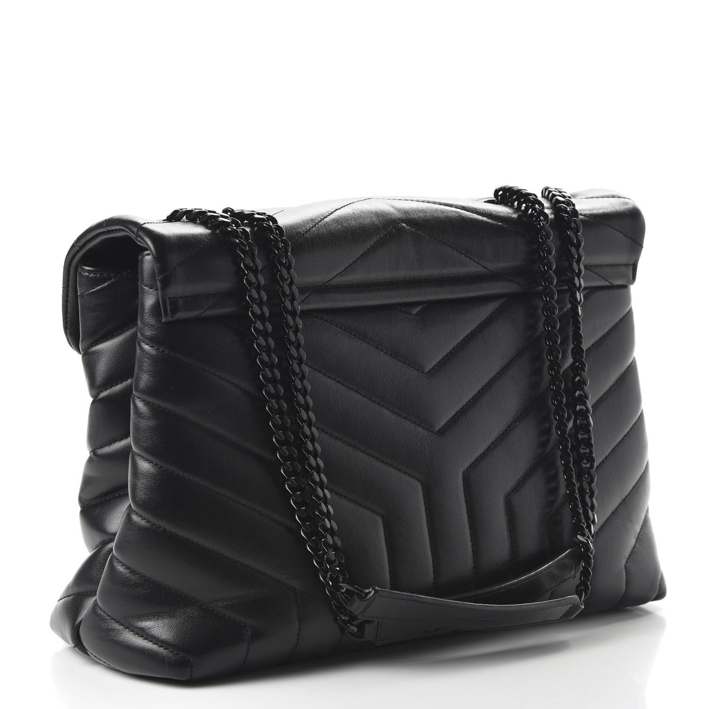 Calfskin Y Quilted Monogram Medium Loulou Chain Satchel Black