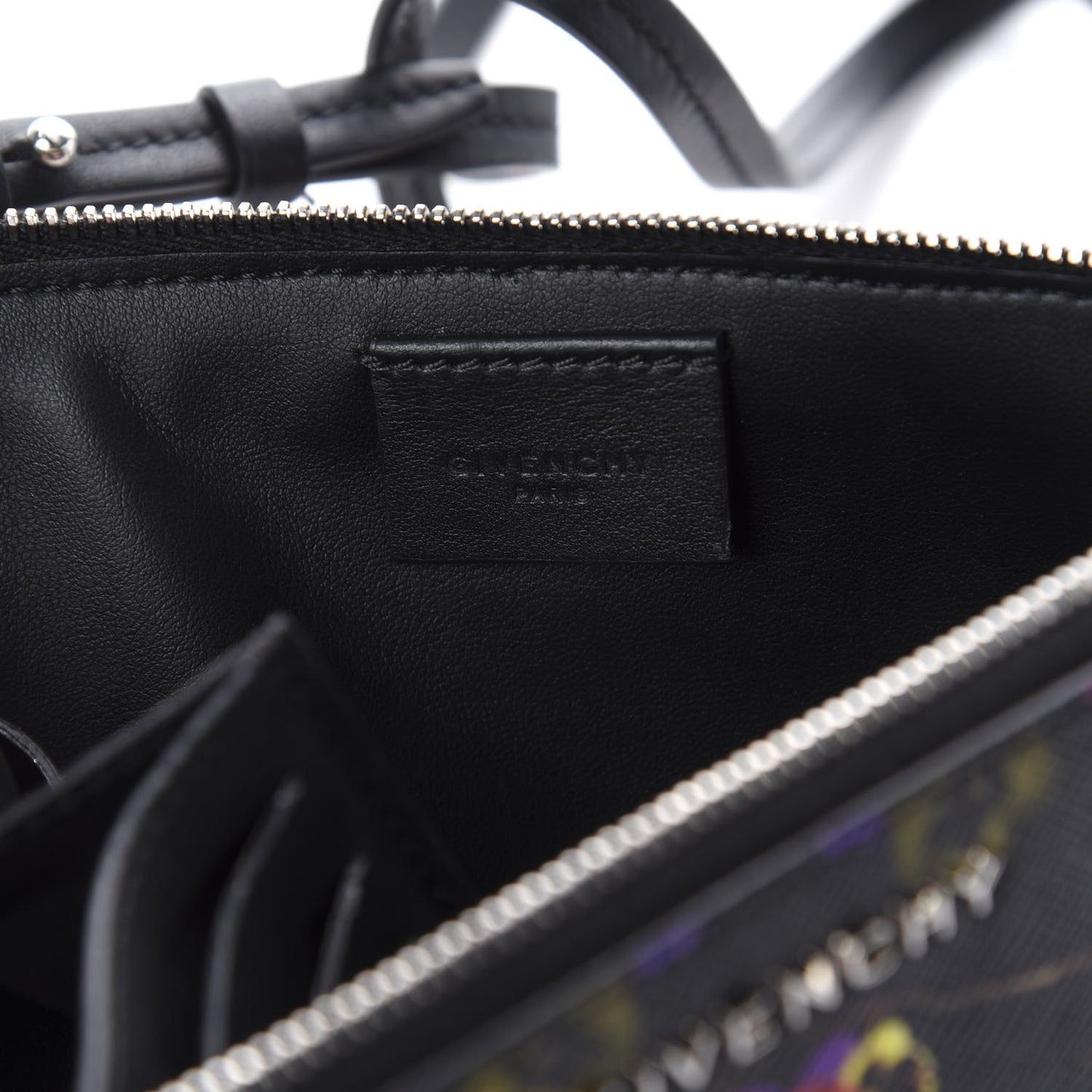 Textured Coated Canvas Pansy Print Iconic Pouch Crossbody Black Multicolor