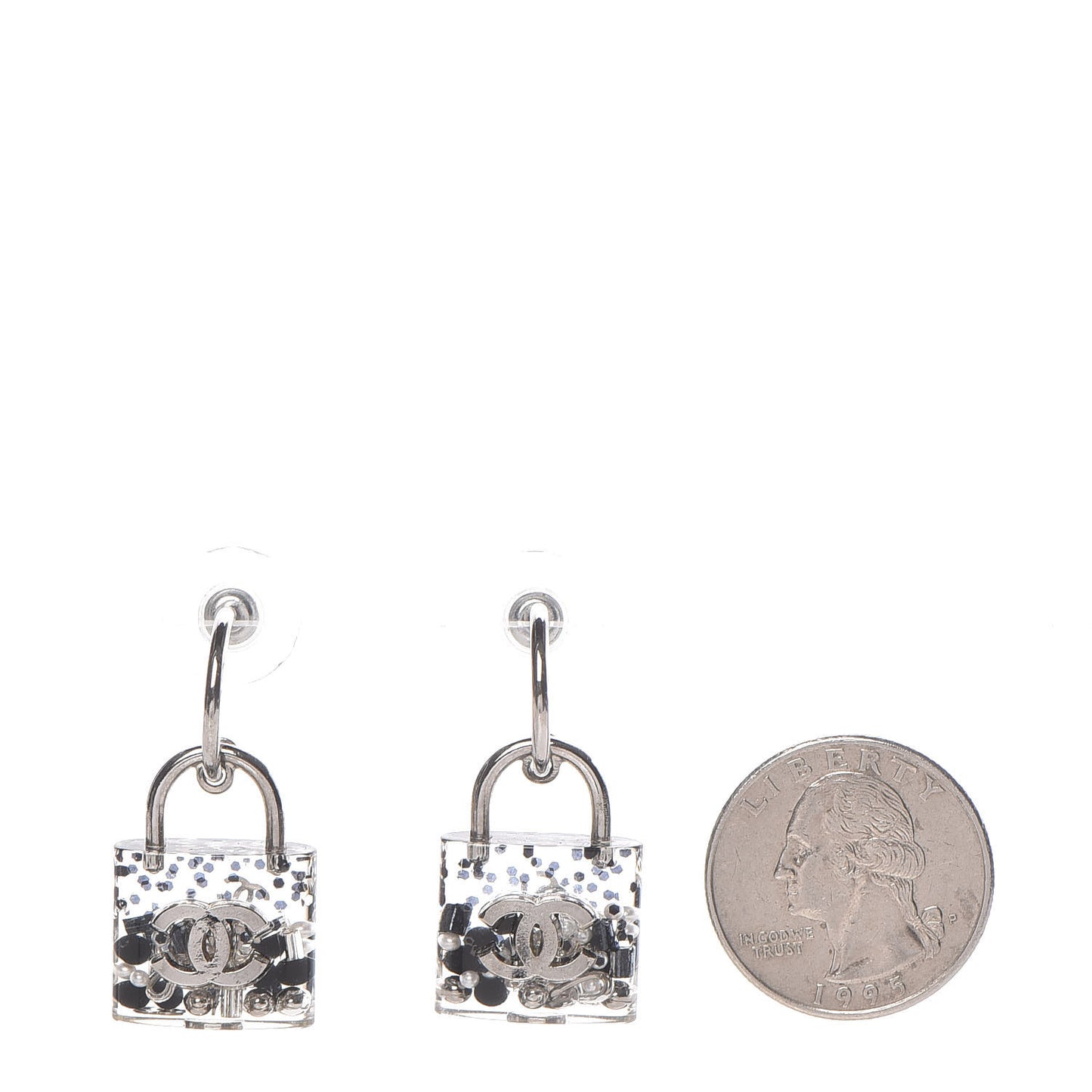 Resin Pearl CC Padlock Earrings Grey