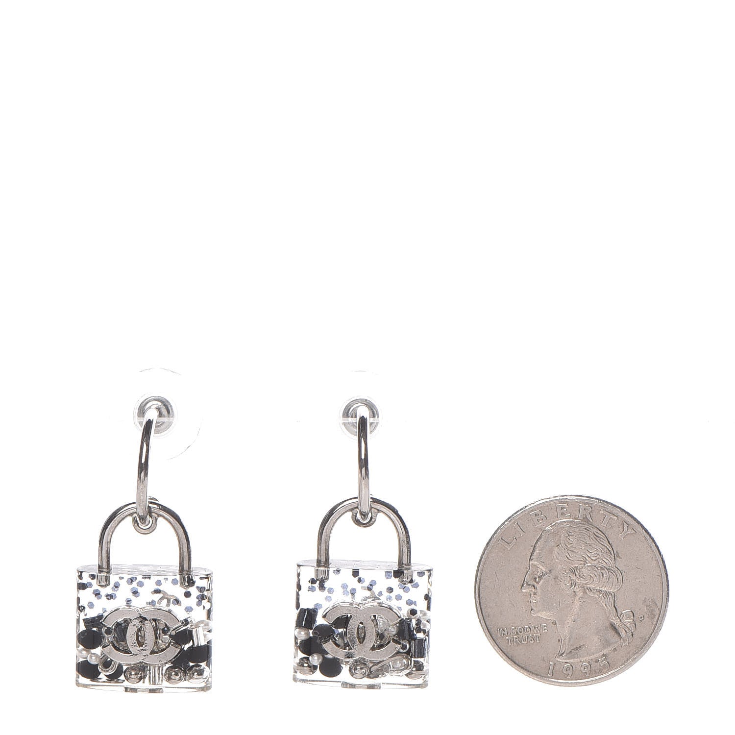 Chanel Resin Pearl CC Padlock Earrings Grey 2 of 4