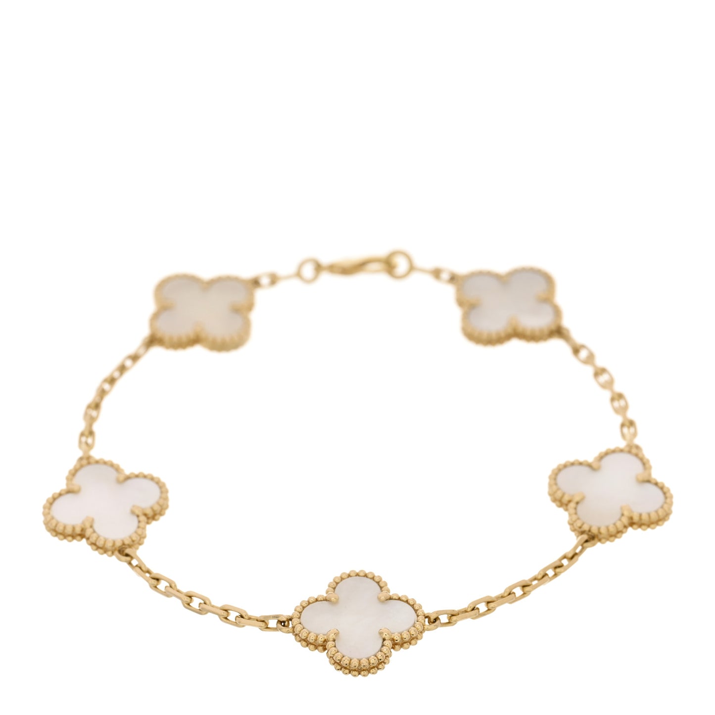 18K Yellow Gold Mother of Pearl 5 Motifs Vintage Alhambra Bracelet