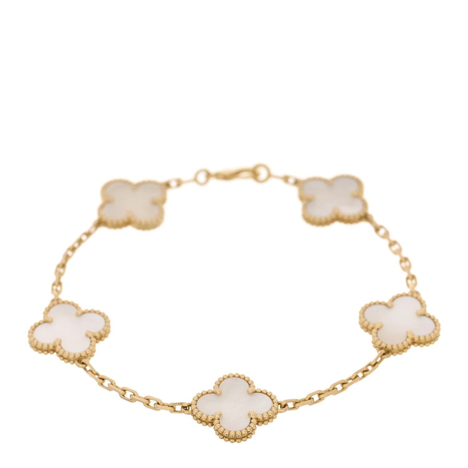 Van Cleef & Arpels 18K Yellow Gold Mother of Pearl 5 Motifs Vintage Alhambra Bracelet 1 of 4