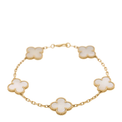 Van Cleef & Arpels 18K Yellow Gold Mother of Pearl 5 Motifs Vintage Alhambra Bracelet 1 of 4