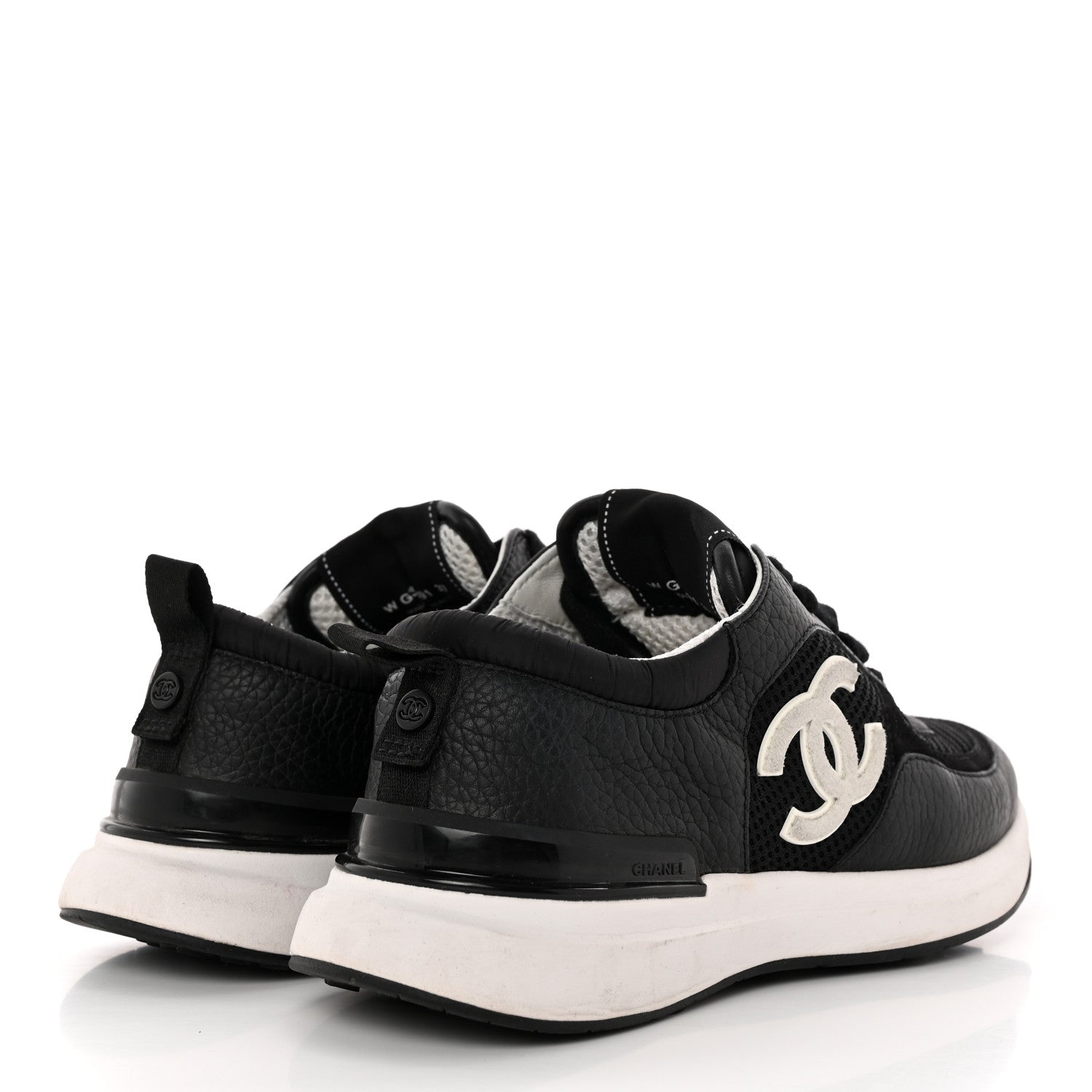 Chanel Calfskin Mesh Lycra Suede Womens Logo Sneakers 37 Black 4 of 11