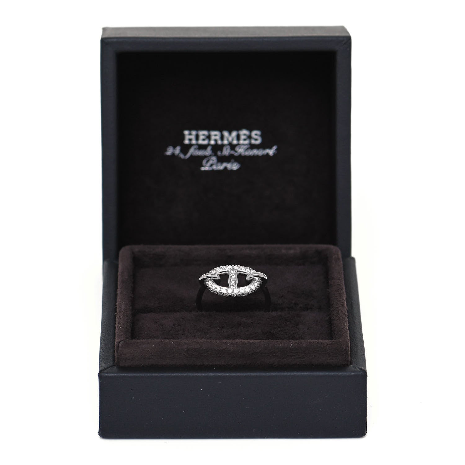 Hermes 18K White Gold Diamond Ronde Ring 51 5.75 5 of 5
