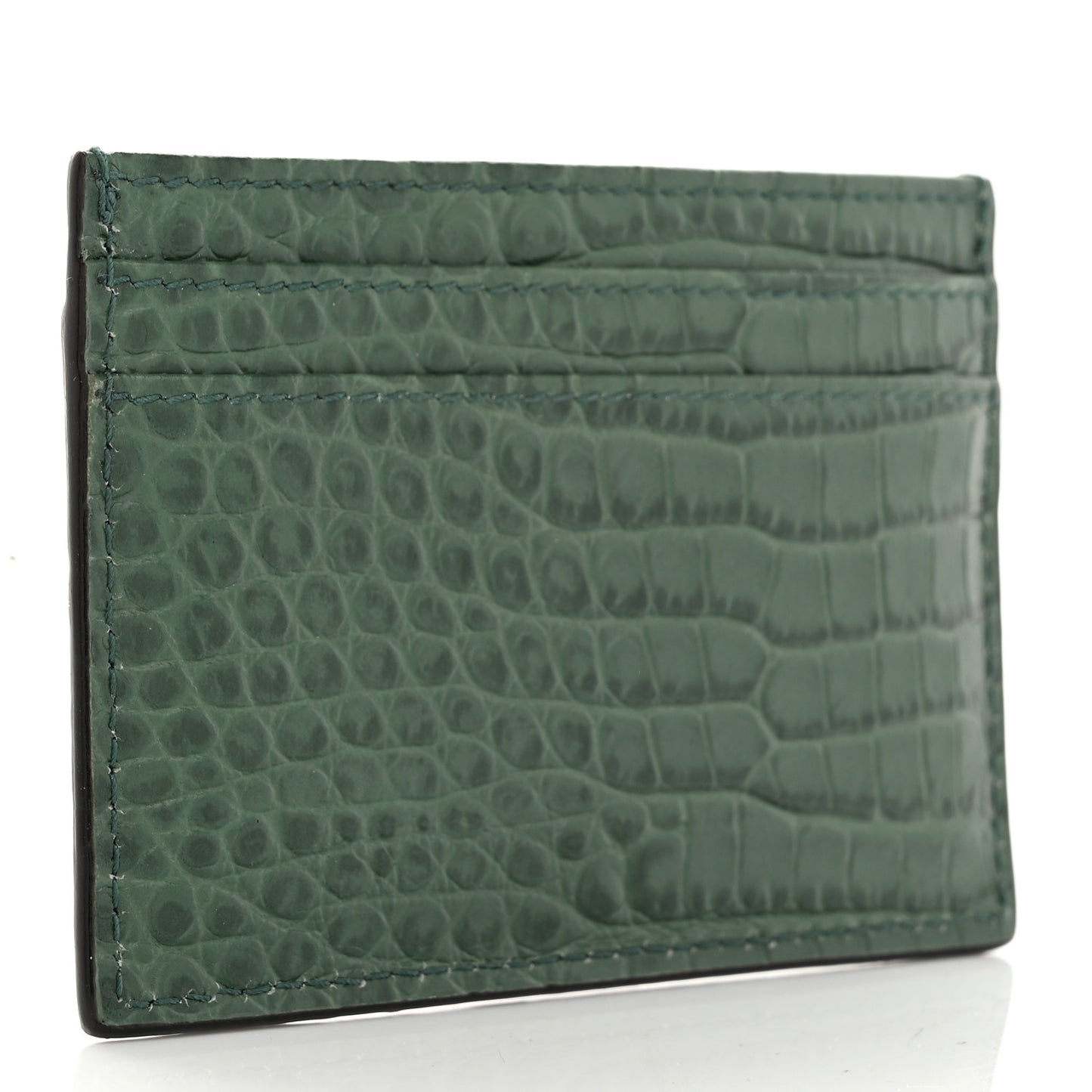 Calfskin Crocodile Embossed Umika Card Holder Cactus
