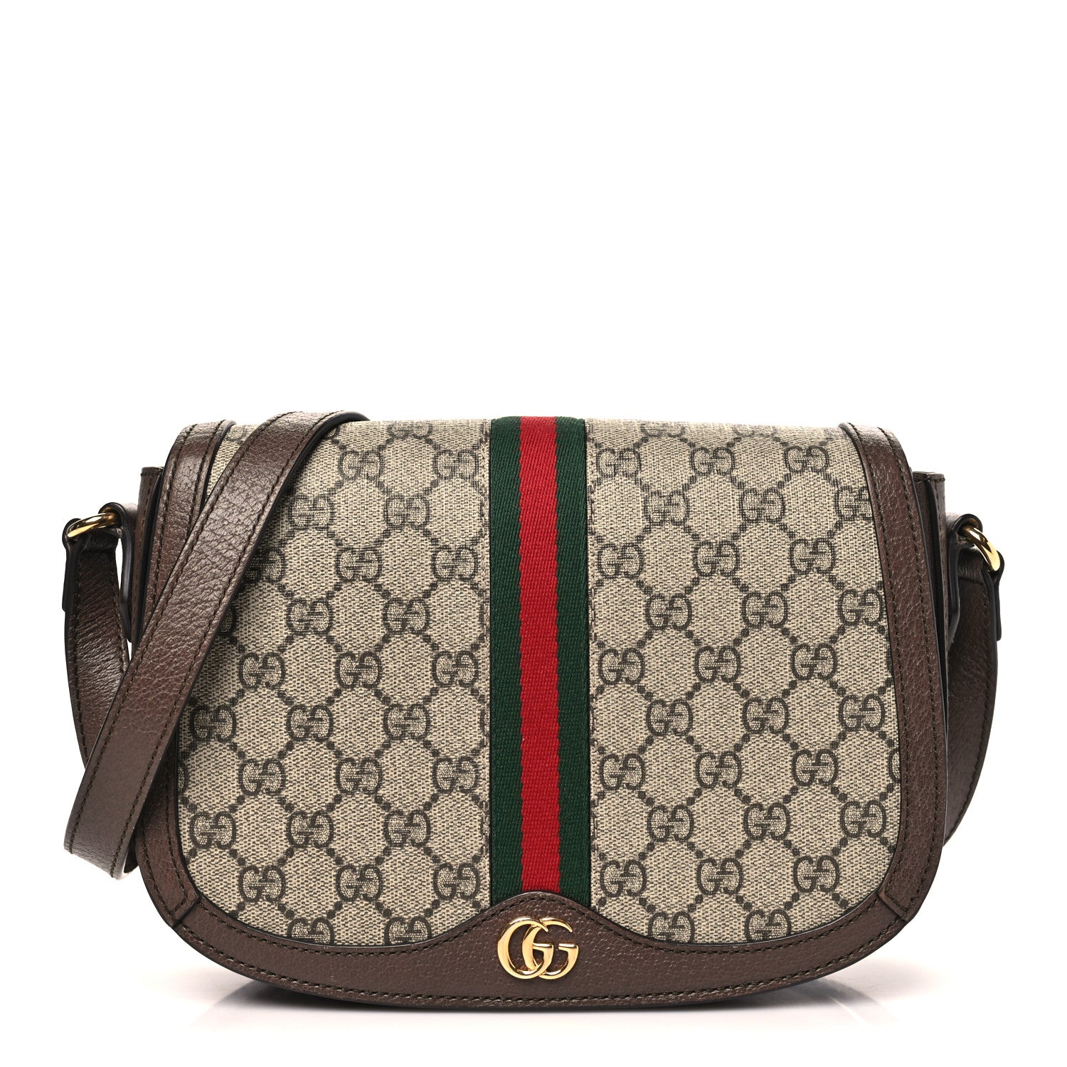 Gucci GG Supreme Monogram Web Small Ophidia Flap Messenger Bag Brown 1 of 11