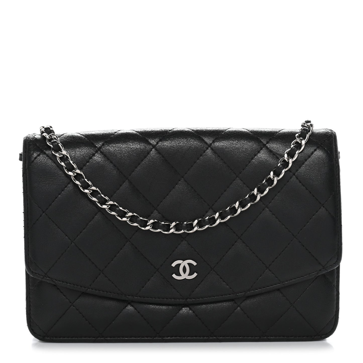 Lambskin Quilted Wallet On Chain WOC Black