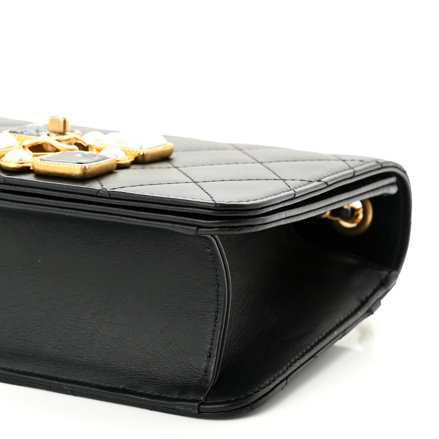 Chanel Calfskin Quilted Crystal Pearl Small Flap Bag Black 9 of 10