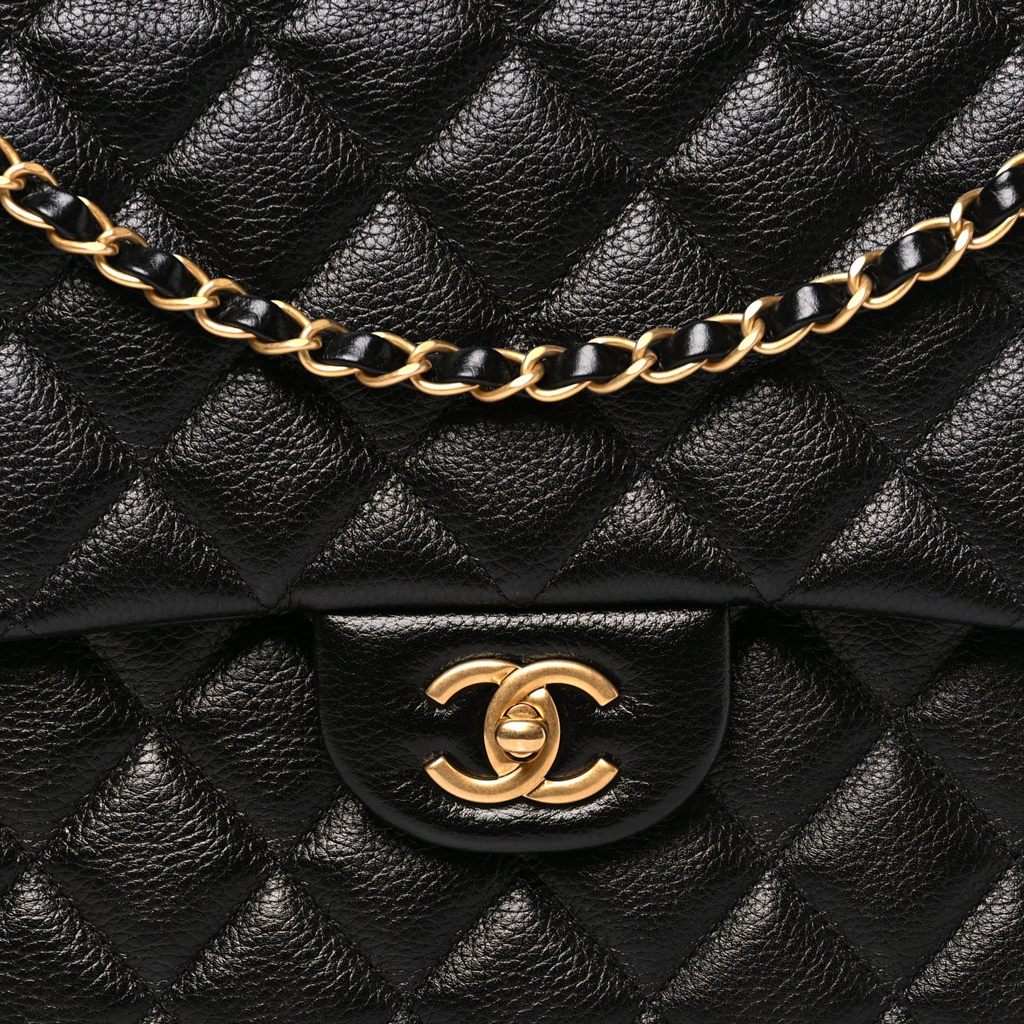 Grained Calfskin Quilted XXL Travel Flap Bag Black