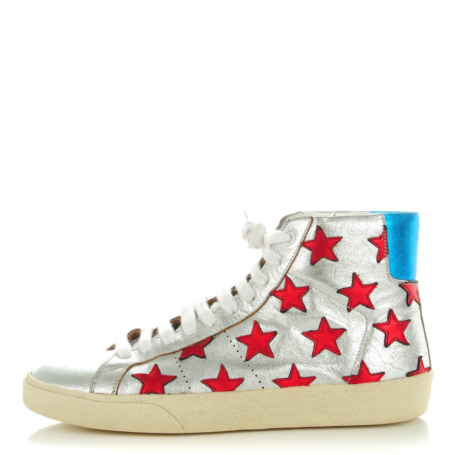 Saint Laurent Metallic Nappa Stars High Top Sneakers 40.5 Silver 1 of 8