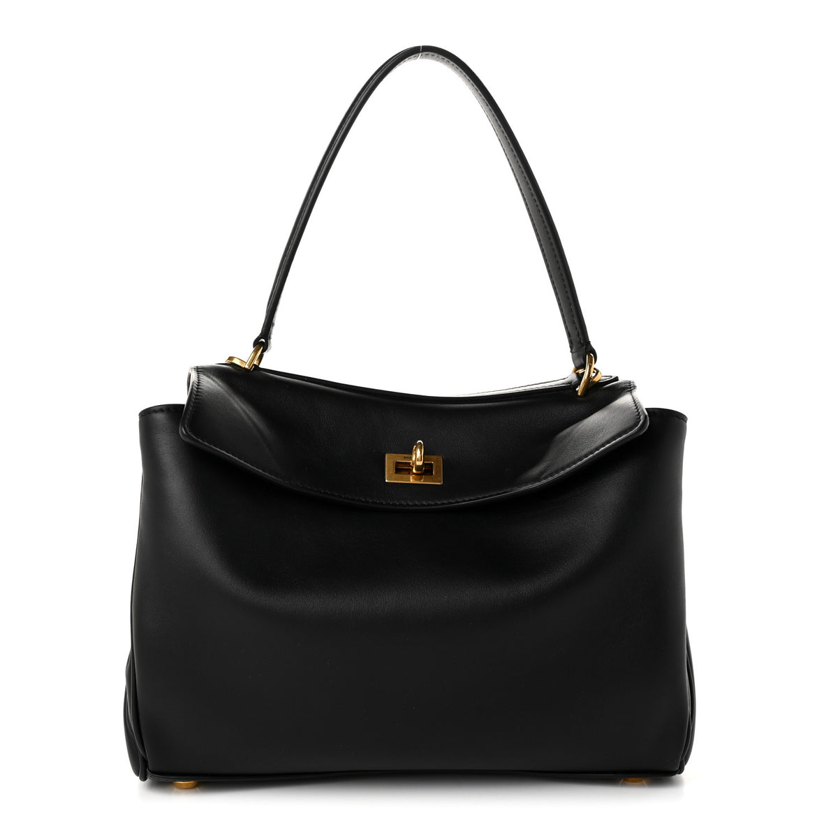Natural Smooth Calfskin Medium Rodeo Top Handle Handbag Black