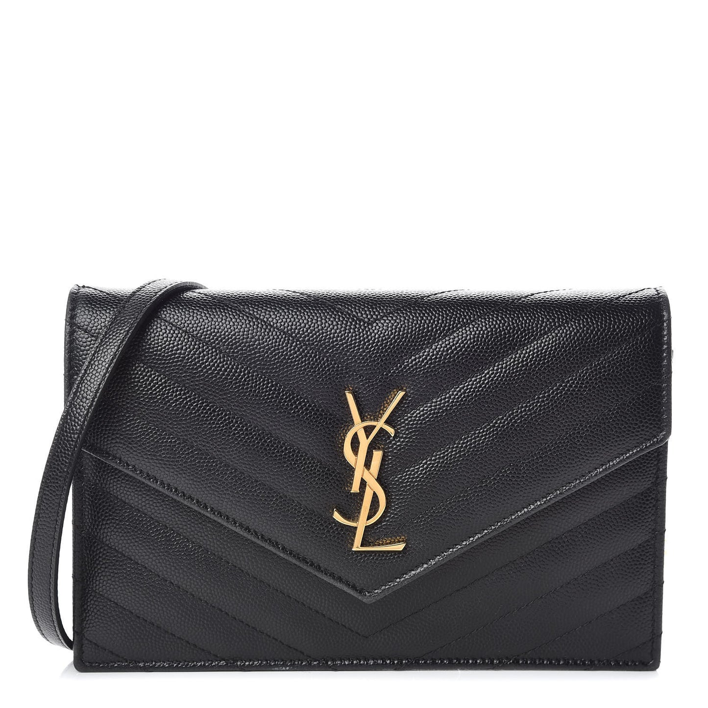 Grain De Poudre Matelasse Chevron Monogram Envelope Chain Wallet Black