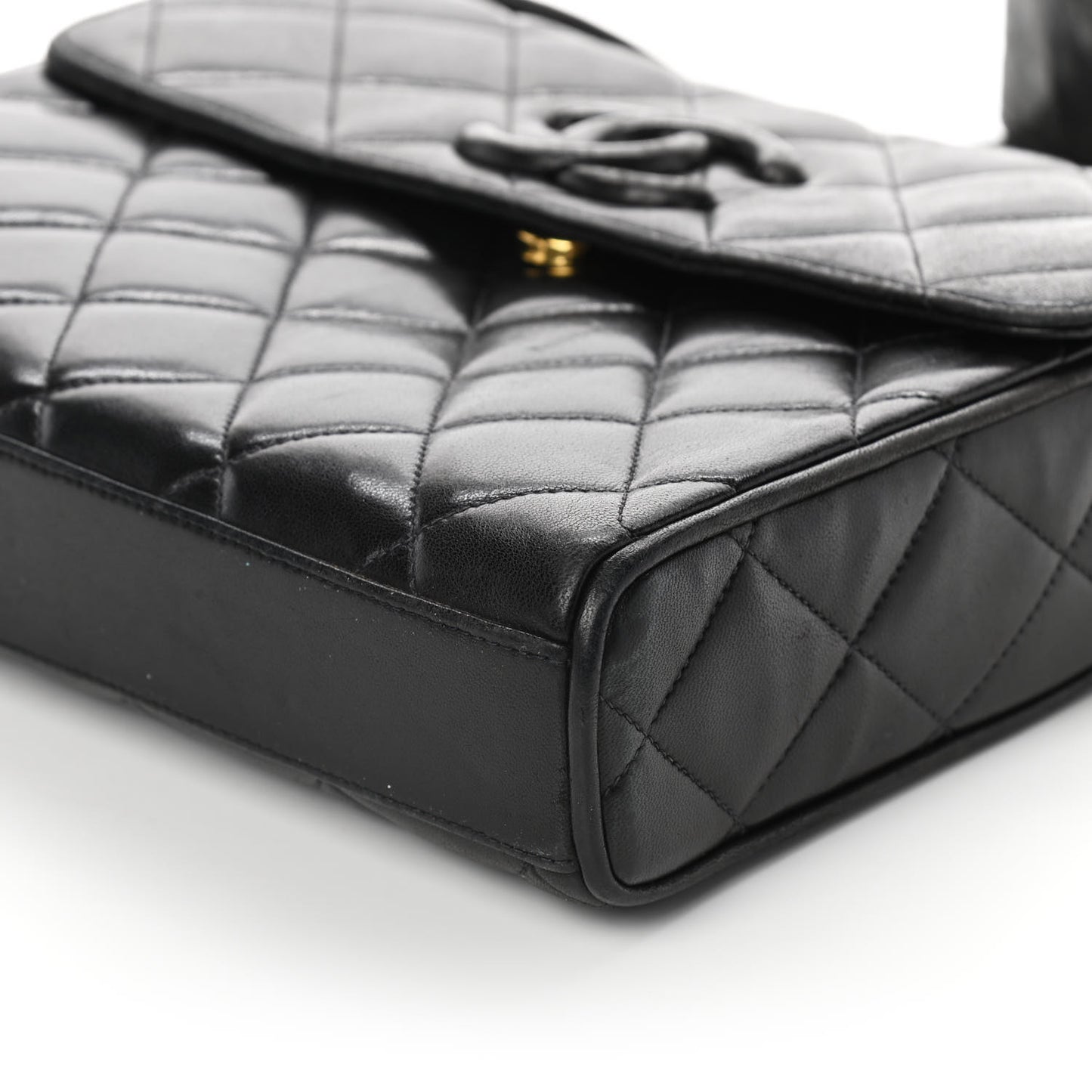 Lambskin Quilted CC Single Flap Shoulder Bag Black