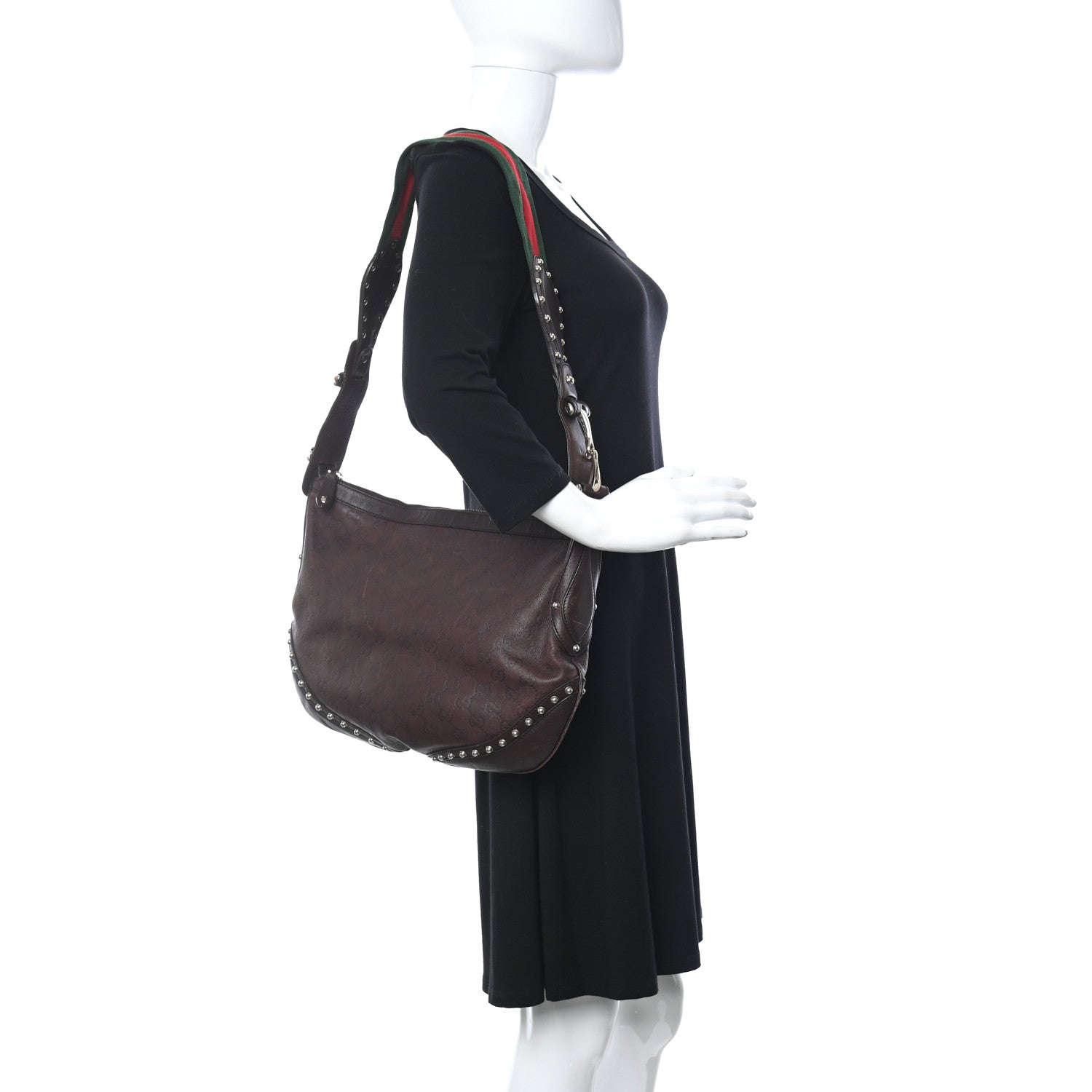 Gucci Guccissima Studded Web Pelham Shoulder Bag Dark Brown 3 of 10