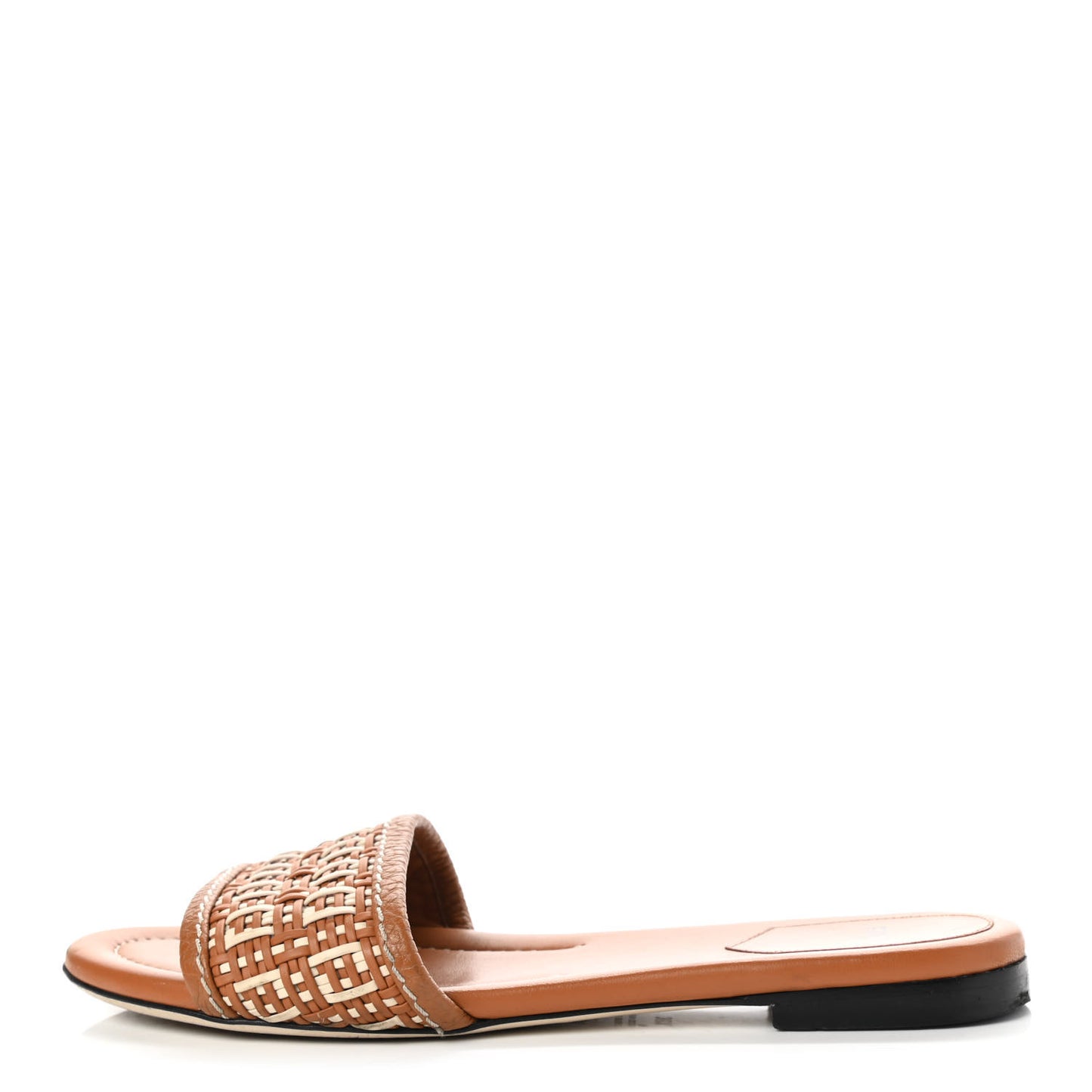 Calfskin FF Flat Sandals 38.5 Brandy Camelia Naturale