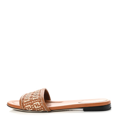 Fendi Calfskin FF Flat Sandals 38.5 Brandy Camelia Naturale 1 of 10