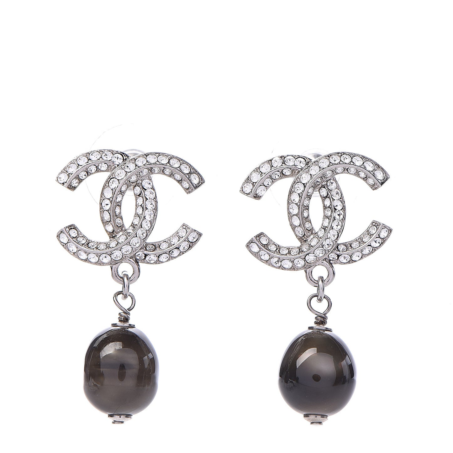 Crystal Pearl CC Drop Earrings Grey Silver