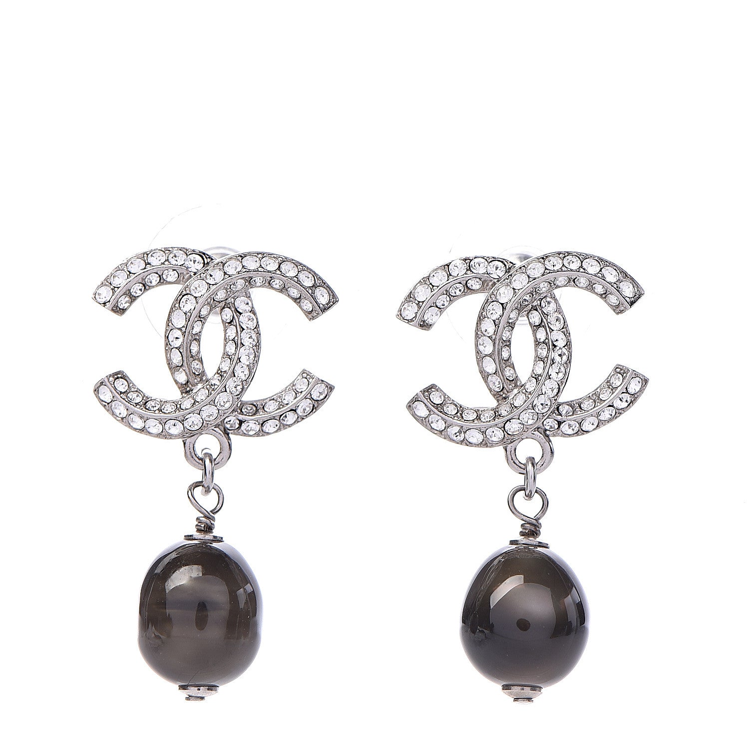 Chanel Crystal Pearl CC Drop Earrings Grey Silver 1 of 4