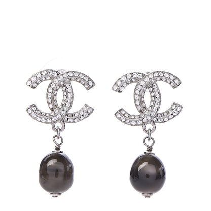 Chanel Crystal Pearl CC Drop Earrings Grey Silver 1 of 4