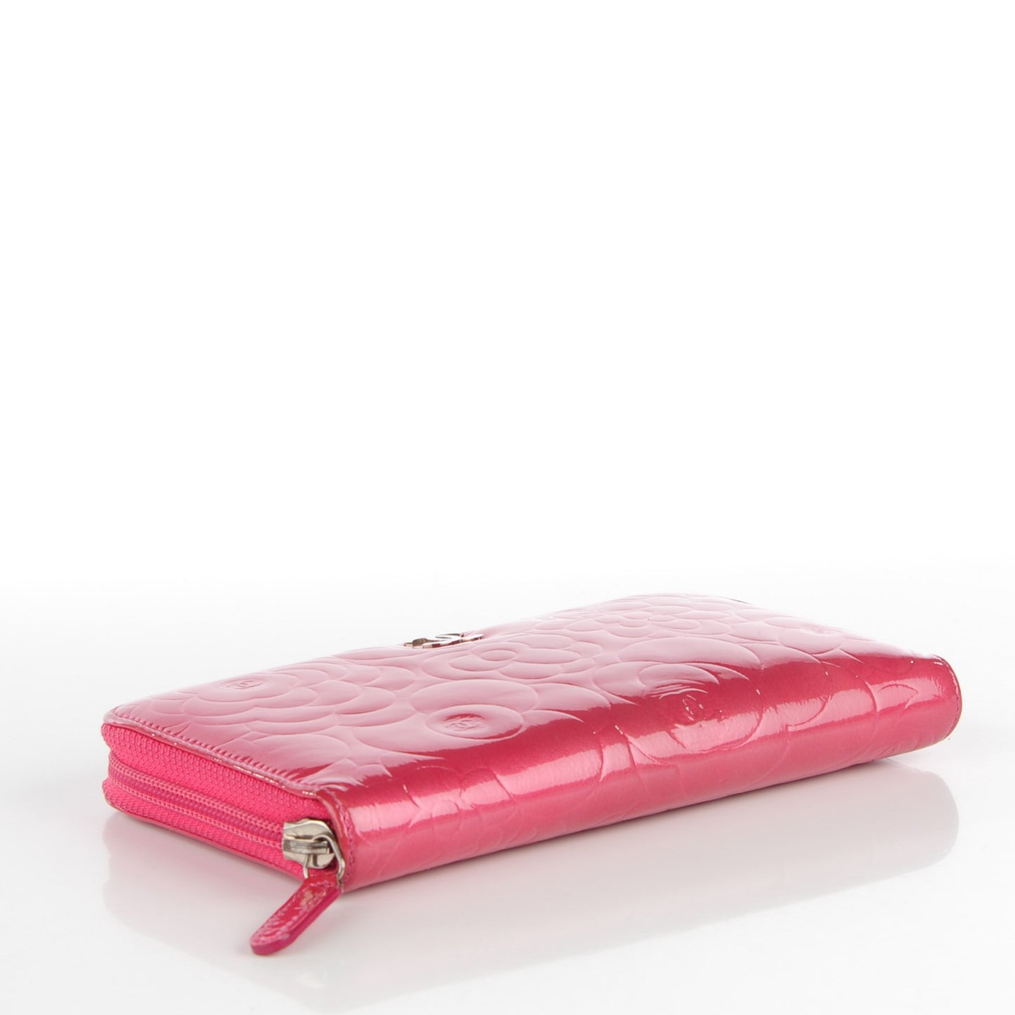 Patent Camellia Embossed Large Gusset Zip Around Wallet Pink