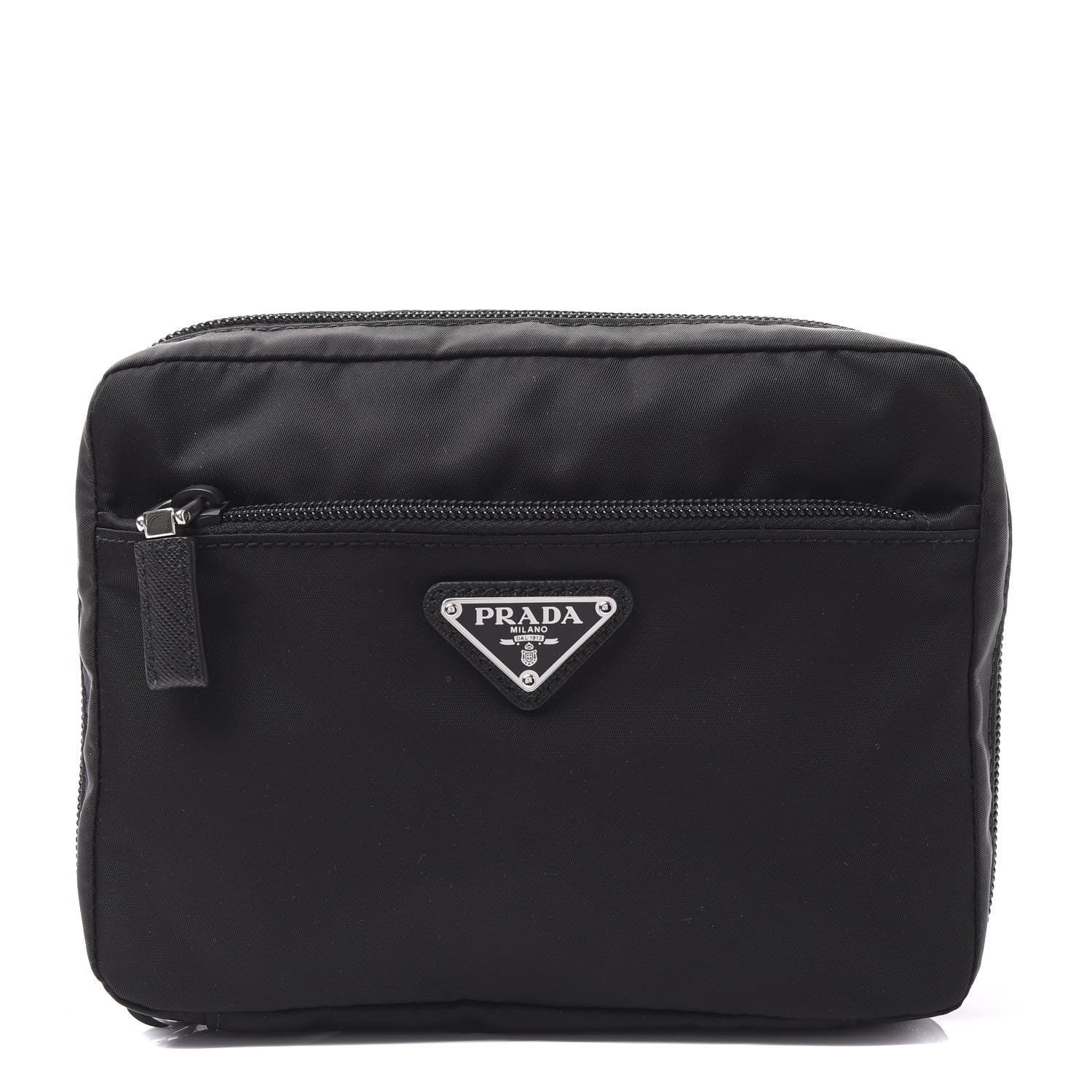 Prada Tessuto Nylon Saffiano Maniglia Pouch Black 1 of 8