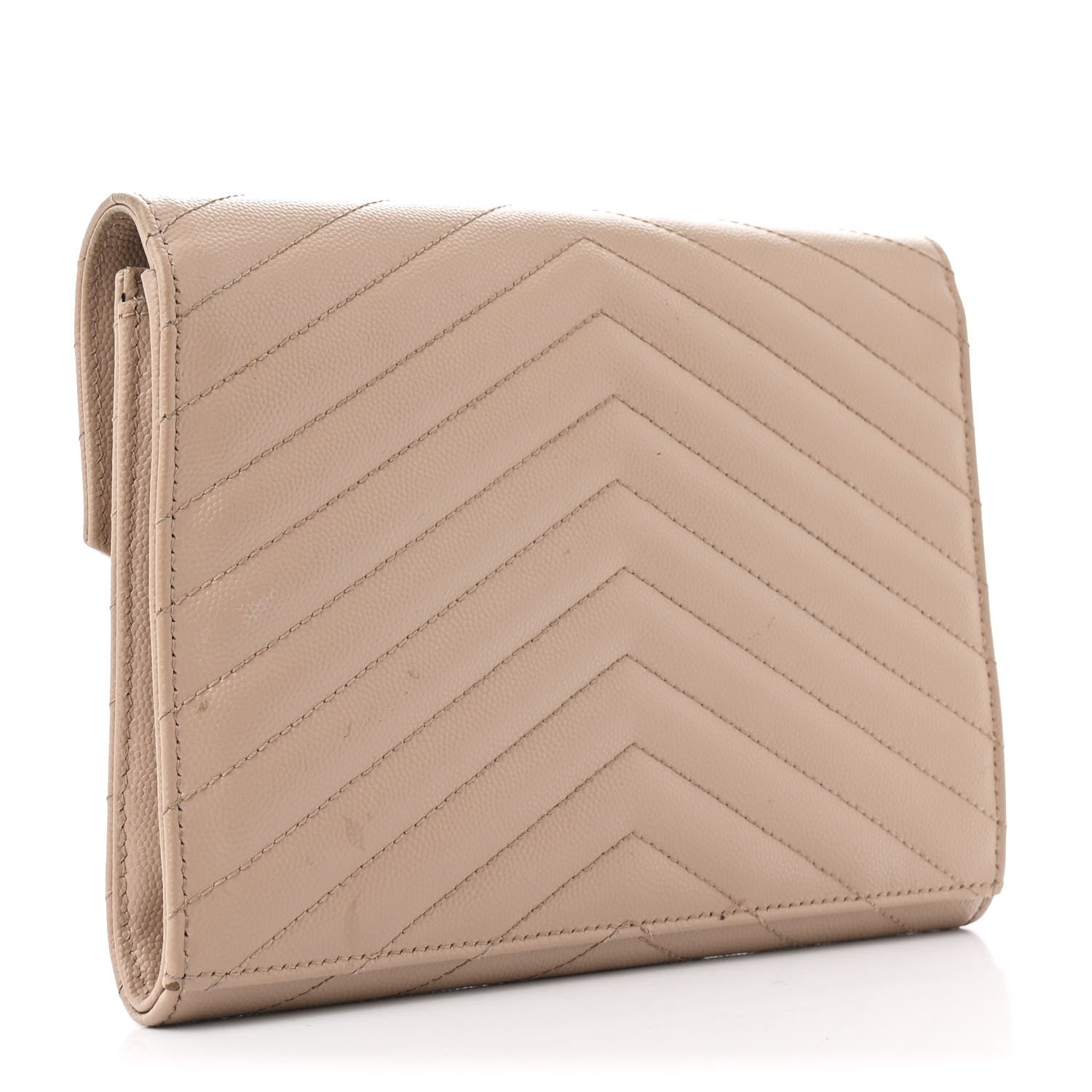 Saint Laurent Grain De Poudre Matelasse Chevron Monogram Envelope Clutch Dark Beige 3 of 9