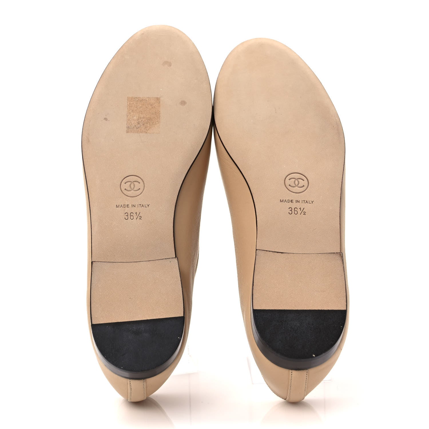 Chanel Lambskin Cap Toe CC Ballerina Flats 36.5 Beige Black 5 of 8