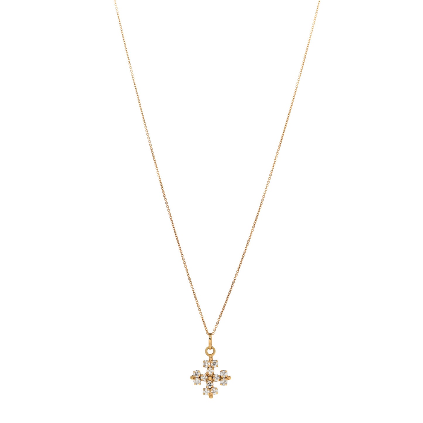 Metal Crystal Cross Pendant Necklace Gold