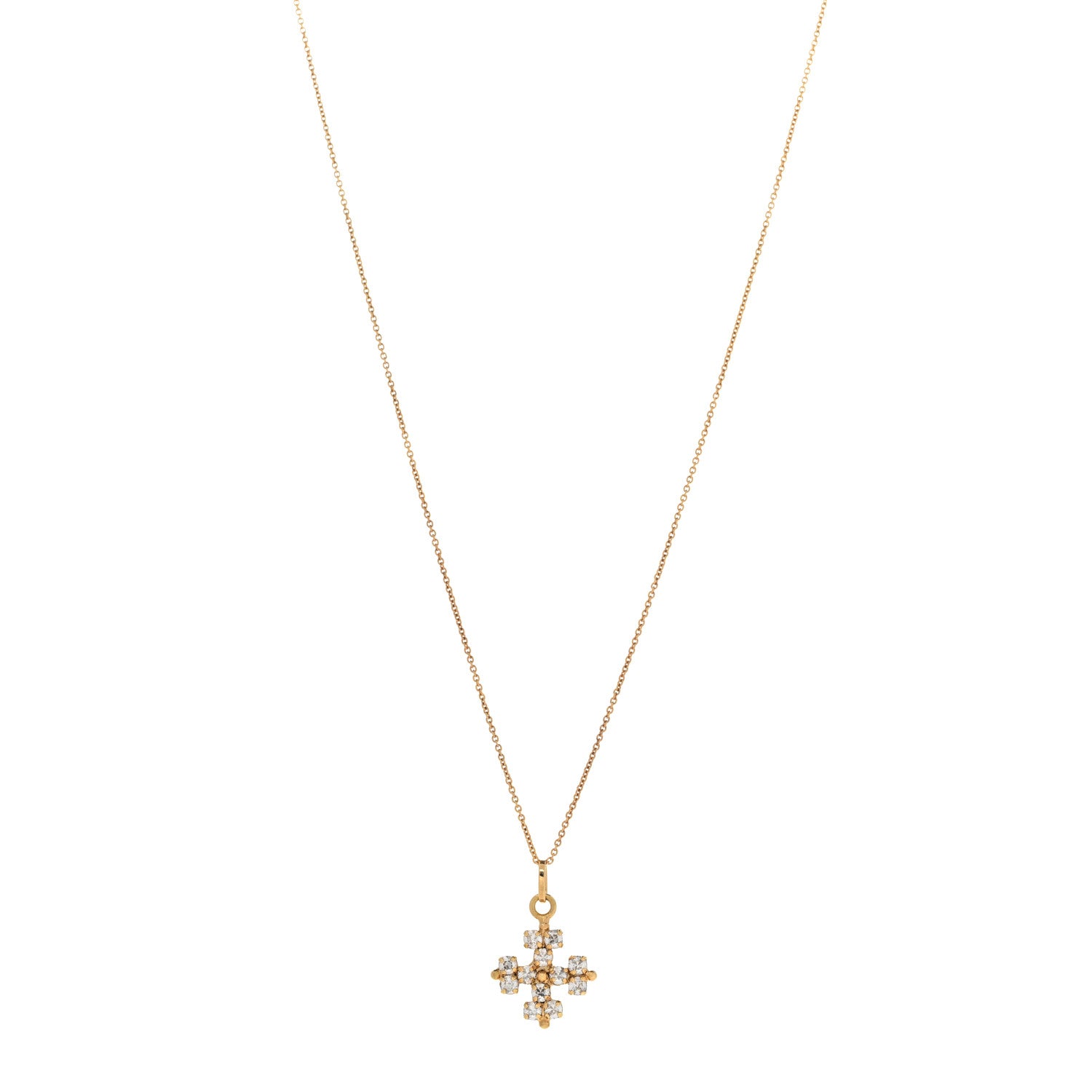 Saint Laurent Metal Crystal Cross Pendant Necklace Gold 1 of 6
