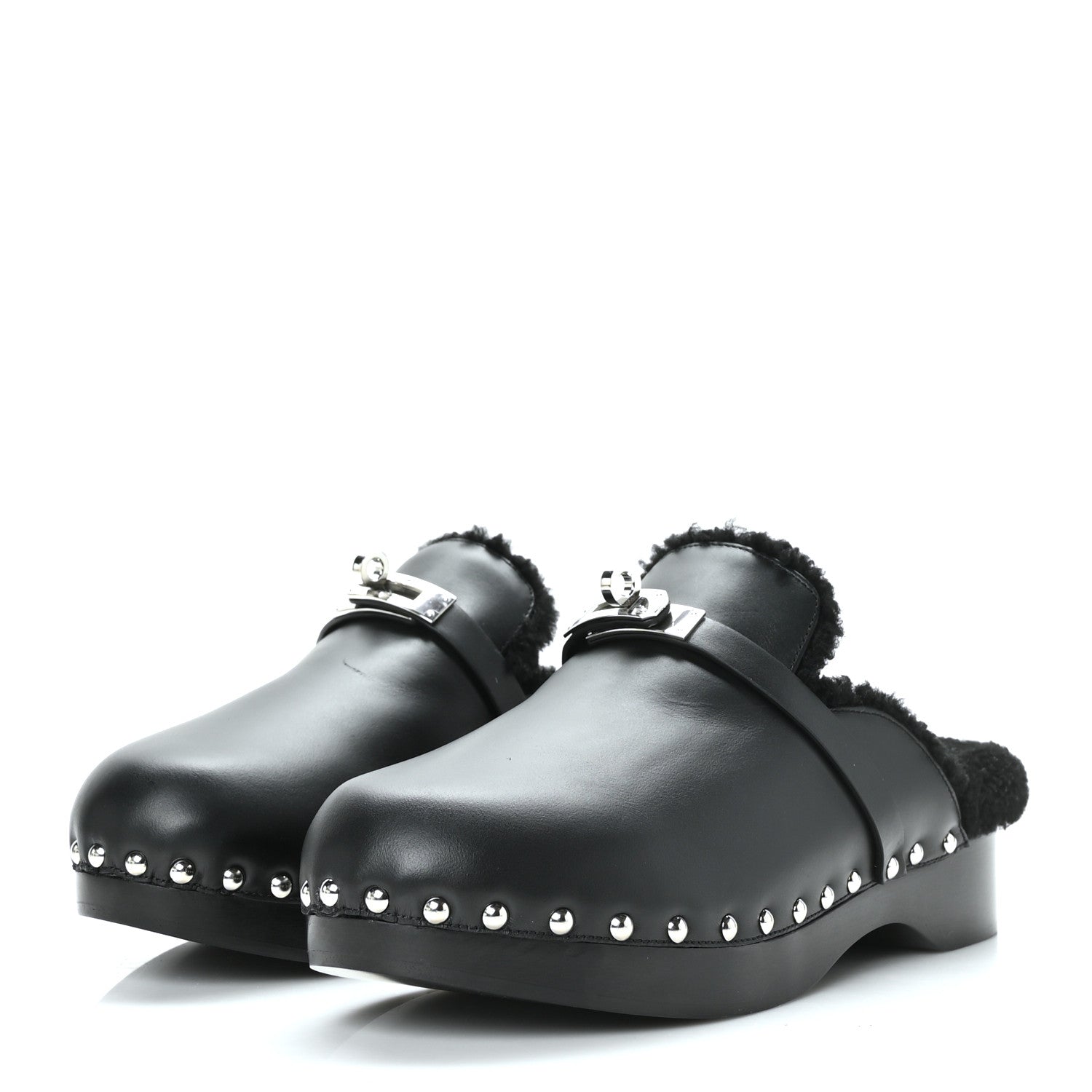 Hermes Calfskin Woolskin Carlotta Mules 38 Black 3 of 7