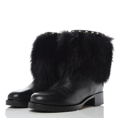 Valentino Garavani Calfskin Fox Fur Rockstud Winter Boots 40.5 Black 3 of 14