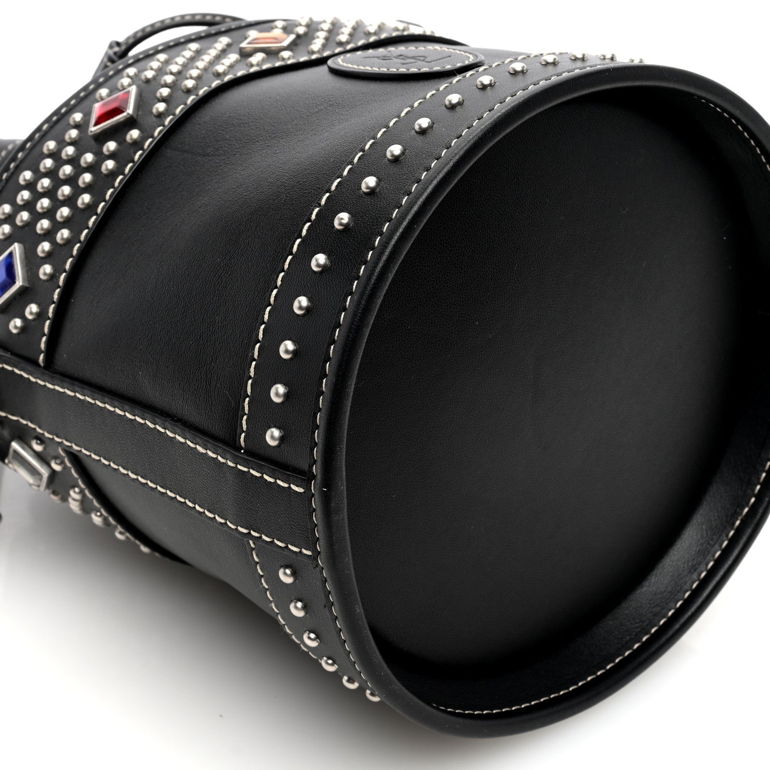 Saint Laurent Smooth Calfskin Studded Small Bahia Drawstring Bucket Bag Black Multicolor 8 of 9