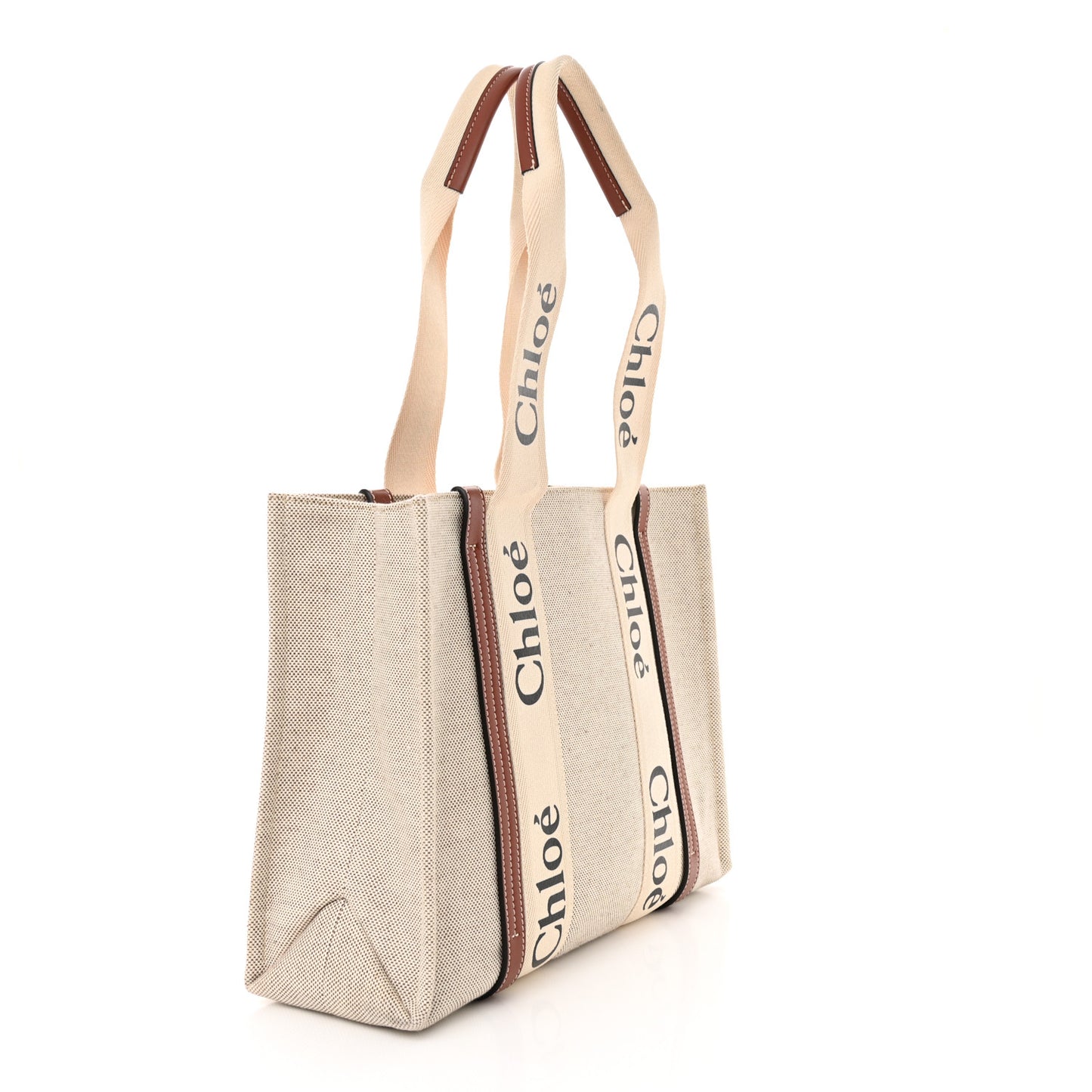 Cotton Calfskin Medium Woody Ribbon Tote White Brown
