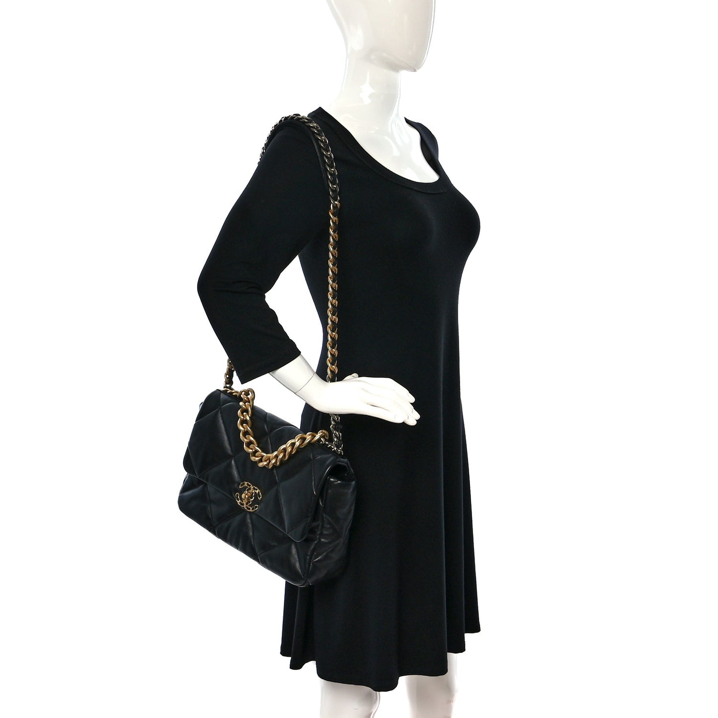 Lambskin Quilted Large Chanel 19 Flap Black