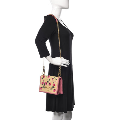 Prada Straw Floral Embroidered Shoulder Bag Naturale Begonia 2 of 10