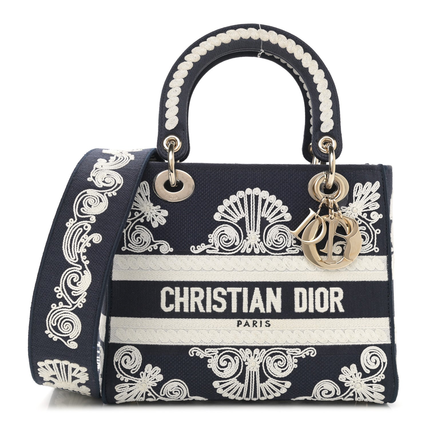 Christian Dior Embroidered Cornely Medium Lady D-Lite Blue White 1 of 10