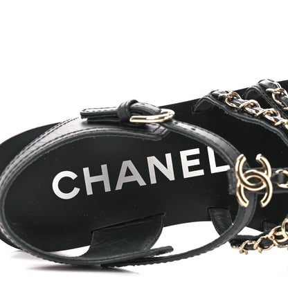 Chanel Calfskin Multi Chain CC Sandals 36.5 Black 7 of 9
