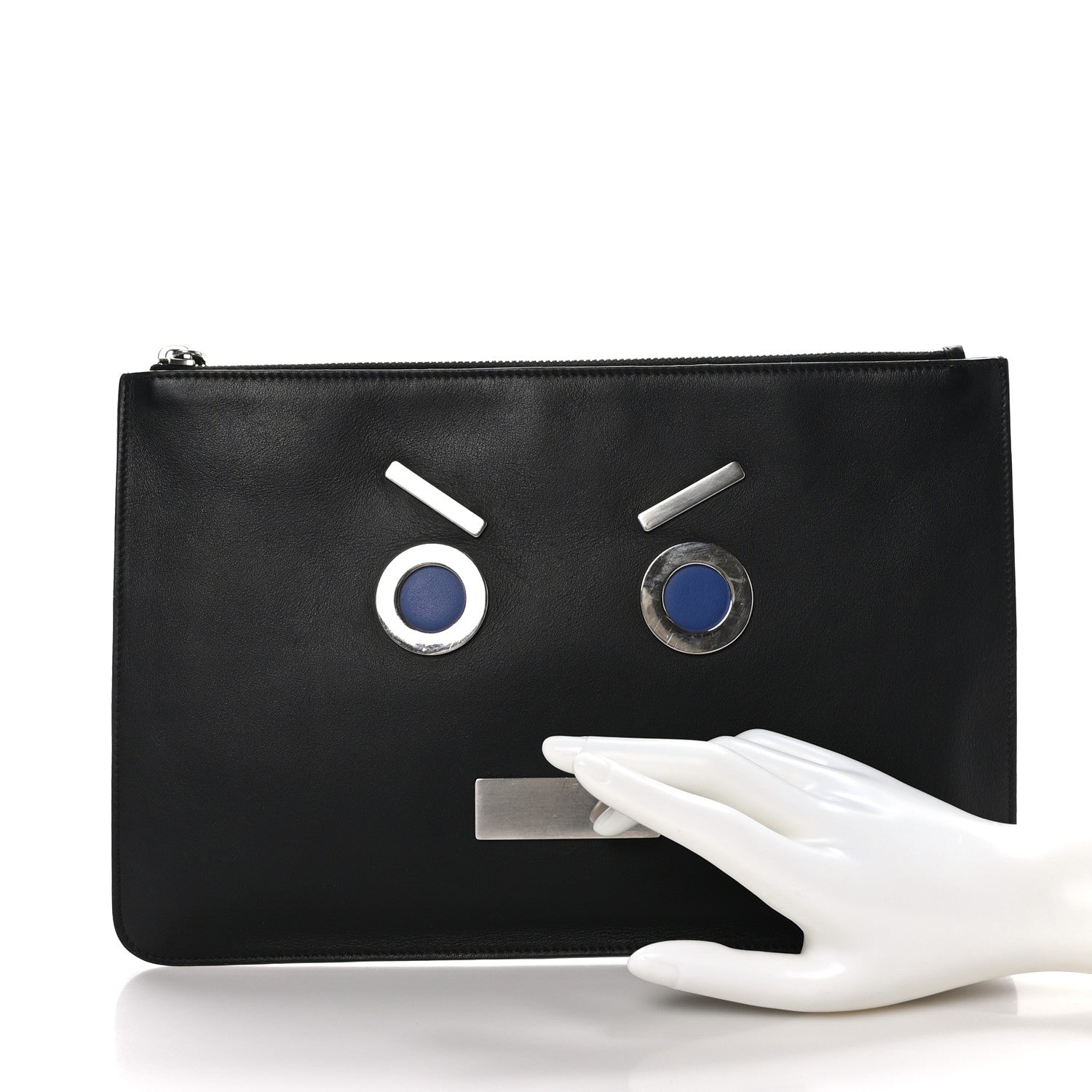 Fendi Calfskin Faces Pouch Black 2 of 8